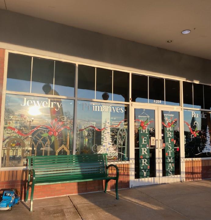 Storefront with Christmas decorations